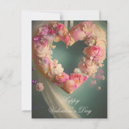 Romantische roze bloemhart valentijn feestdagenkaart