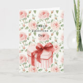Romantische roze bloemhartendoos Valentijnsdag Kaart (Voorkant)