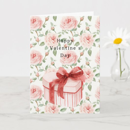 Romantische roze bloemhartendoos Valentijnsdag Kaart (Kleine Plant)