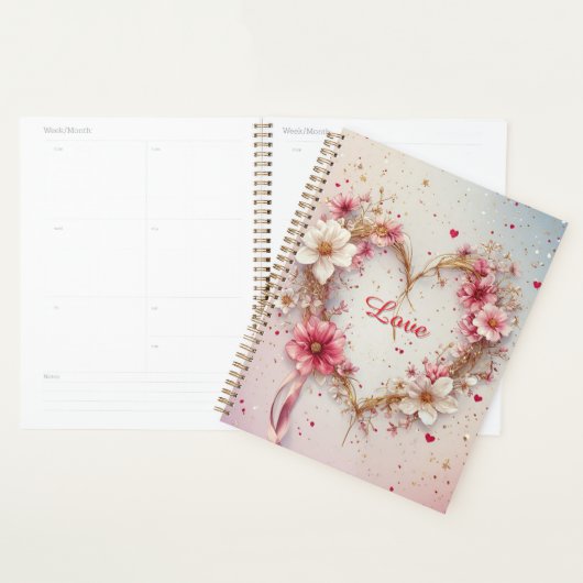 Romantische roze bloemhartkrans planner (Display)