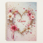 Romantische roze bloemhartkrans planner (Voorkant)