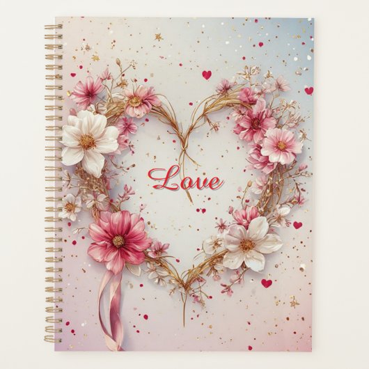 Romantische roze bloemhartkrans planner (Voorkant)