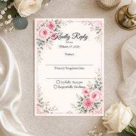 Romantische Roze Bloemige Bruiloft RSVP Kaartje