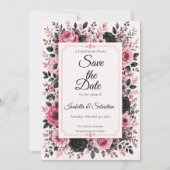 Romantische Roze Bloemige Bruiloft Save The Date (Voorkant)