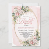 Romantische Roze Bloemige Bruiloft Uitnodiging (Voorkant)
