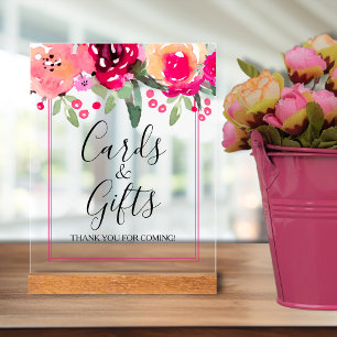 Romantische Roze Bloemige Bruiloftsshower Kaarten  Acryl Bord