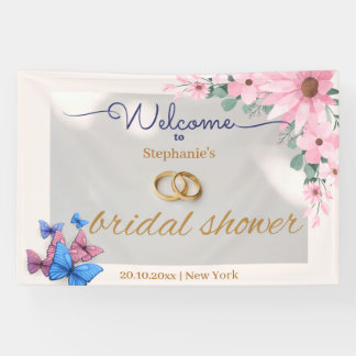 romantische roze bloemige bruiloftsshower welkomst spandoek