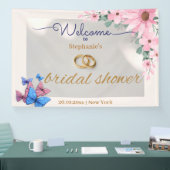 romantische roze bloemige bruiloftsshower welkomst spandoek (Beurs)