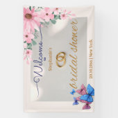 romantische roze bloemige bruiloftsshower welkomst spandoek (Verticaal)