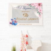 romantische roze bloemige bruiloftsshower welkomst spandoek (Insitu)