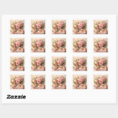 Romantische Roze Bloemige Cadeausticker Vierkante Sticker (Vel)