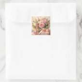 Romantische Roze Bloemige Cadeausticker Vierkante Sticker (Tas)