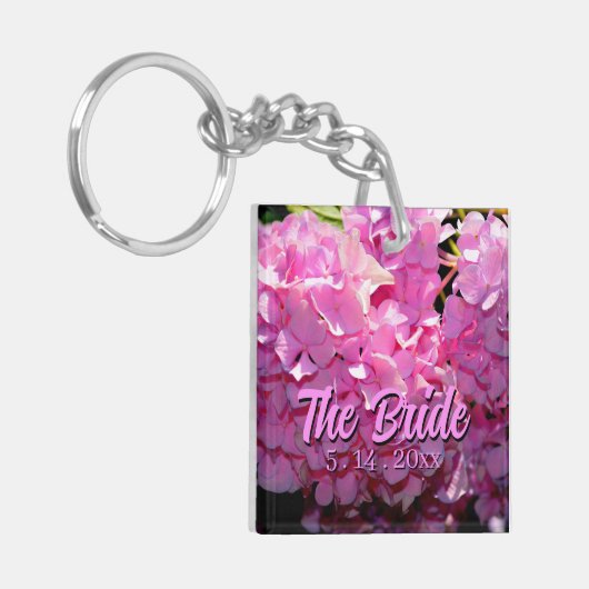 Romantische roze bloemige elegante hortensia's sleutelhanger (Voorkant Links)