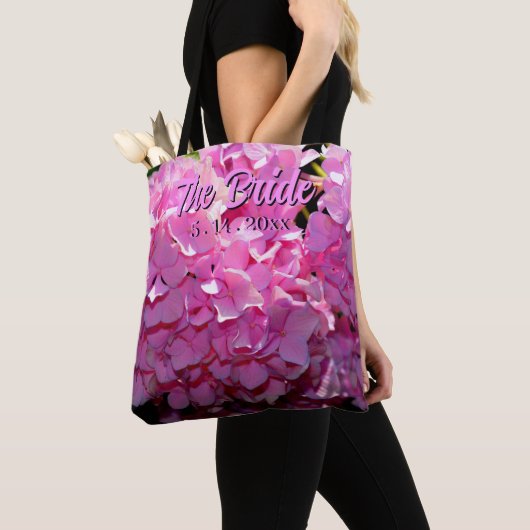 Romantische roze bloemige elegante hortensia's tote bag (Dichtbij)
