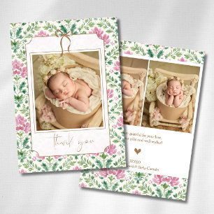 Romantische Roze Bloemige Gouden Boog Baby Foto Aankondiging