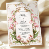 Romantische Roze Bloemige Groene Huwelijksuitnodig Kaart