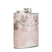 Romantische Roze Bloemige Monogram Fles Heupfles (Rechts)