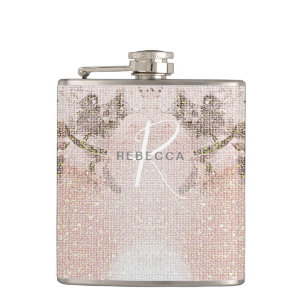 Romantische roze bloemige monogramfles heupfles
