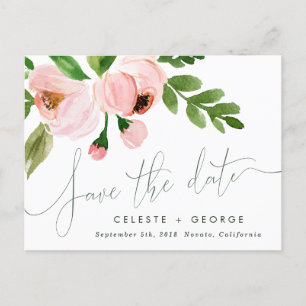 romantische roze bloemige save the date aankondigi feestdagenkaart