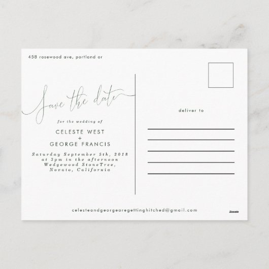 romantische roze bloemige save the date aankondigi feestdagenkaart (Achterkant)