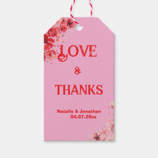 Romantische roze bloemige trouw- dankjewel cadeaulabel