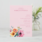Romantische Roze Bloemige Trouwceremonie Programmakaart (Staand voorkant)