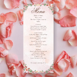 Romantische Roze Bloemige Trouwmenu Kaart