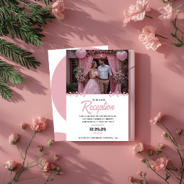 Romantische Roze Bloemige Trouwreceptie Kaart