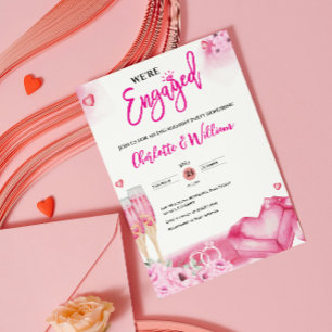 Romantische Roze Bloemige Verloving Feest Verliefd Kaart