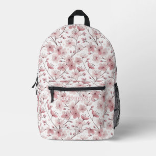 Romantische roze bloesemtakken witte bloemen bedrukte rugzak