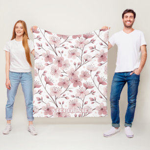 Romantische roze bloesemtakken witte bloemen fleece deken