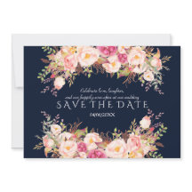 Romantische Roze Blush Bloemen Marineblauwe Trouwd