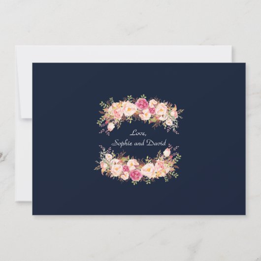 Romantische Roze Blush Bloemen Marineblauwe Trouwd Save The Date (Achterkant)