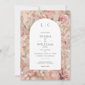 Romantische Roze Blush Bloemen Monogram Boog Kaart (Voorkant)