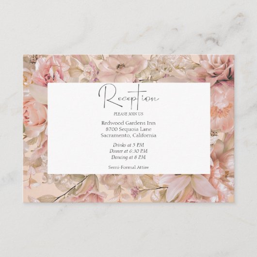 Romantische Roze Blush Bloemen Monogram Boog Recep Informatiekaartje (Voorkant)