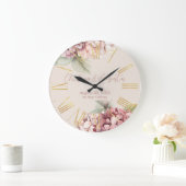 Romantische Roze & Blush Hortensia Bloemen Grote Klok (Huis)