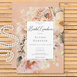 Romantische Roze & Blush Rozen Perzik Bruids Lunch Kaart