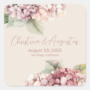 Romantische Roze & Blush Waterverf Hydrangea Bloem Vierkante Sticker