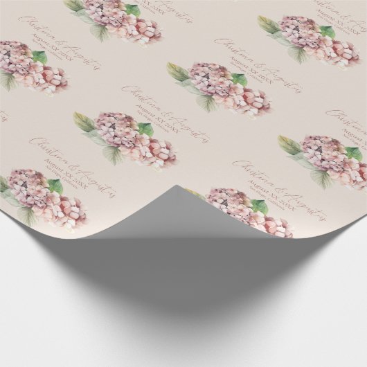 Romantische Roze & Blush Waterverf Hydrangea Flowe Cadeaupapier (Hoek)
