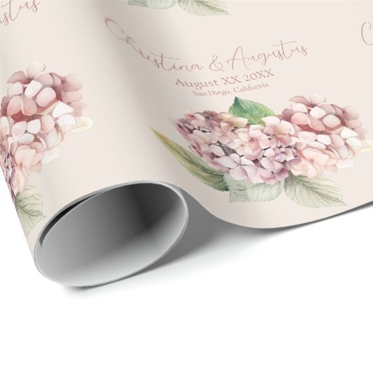 Romantische Roze & Blush Waterverf Hydrangea Flowe Cadeaupapier (Rol Hoek)