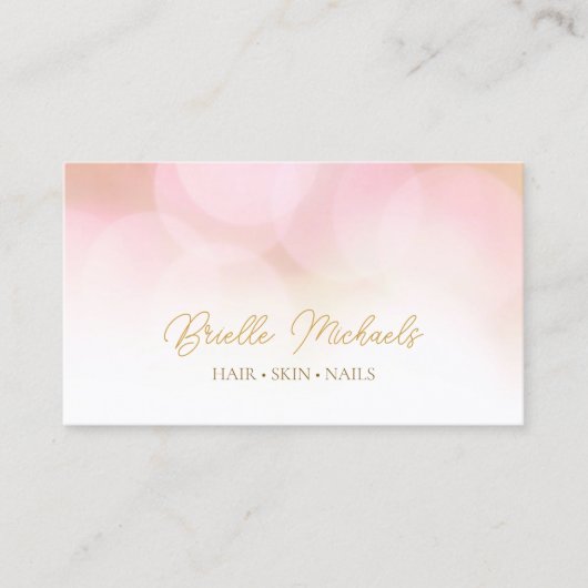 Romantische Roze Bokeh Gouden Script Schoonheidssa Visitekaartje (Voorkant)