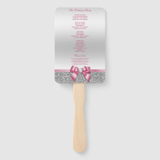 Romantische roze boog, zilveren glitter bruiloft p handwaaier (Achterkant)