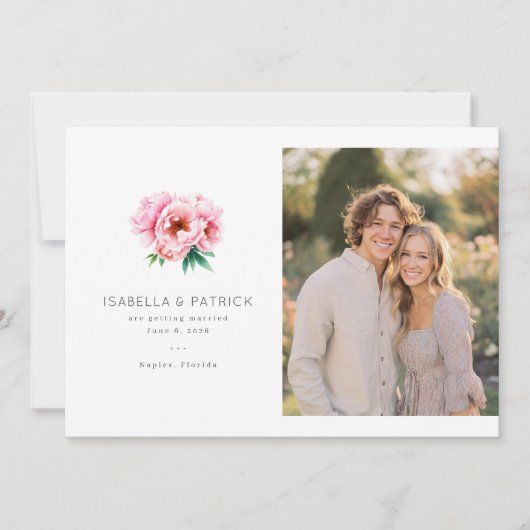 Romantische Roze Botanische Foto Save The Date (Voorkant)