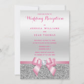 Romantische Roze Bow Zilveren Glitter Huwelijksrec Kaart (Voorkant)
