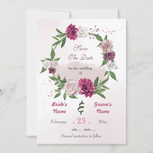Romantische roze bruidegom save the date (Voorkant)