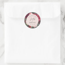 Romantische roze bruidsboeket gepersonaliseerd ronde sticker