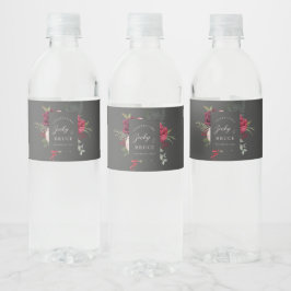 Romantische roze bruidsboeket houtskool gepersonal waterfles etiket