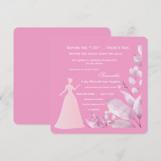 Romantische Roze Bruidsfeest Uitnodiging – Elegant (Voorkant / Achterkant)