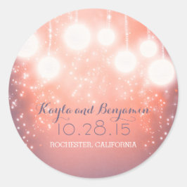 romantische roze bruiloft lantaarns ronde sticker