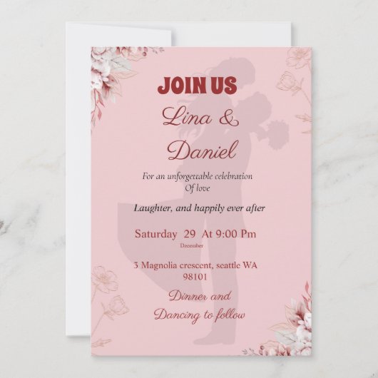 Romantische roze bruiloft uitnodiging. kaart (Voorkant)